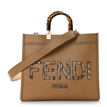 Fendi Vitello King Plexiglass Elaphe Python Print Logo Medium Fendi Sunshine Shopper Tote Miele Scuro Makeup 1 of 11