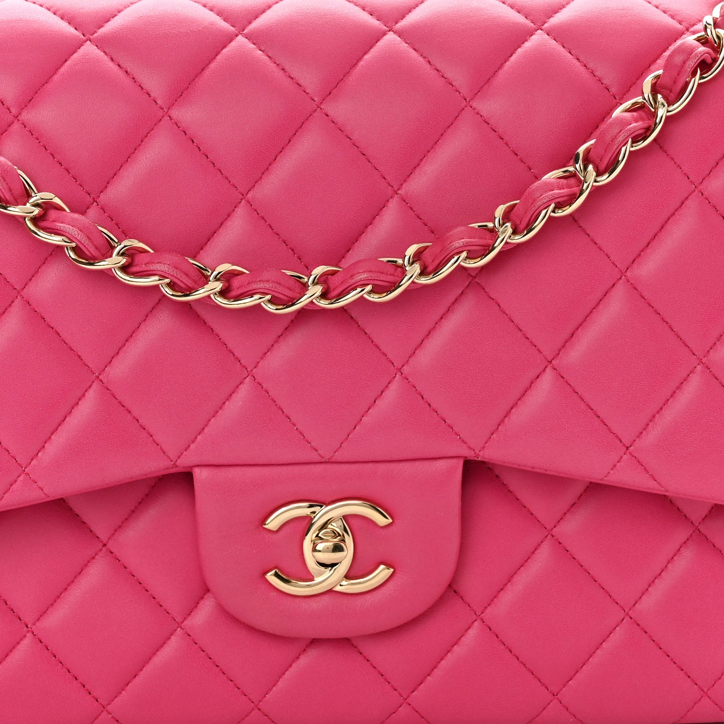 Lambskin Quilted Jumbo Double Flap Dark Pink