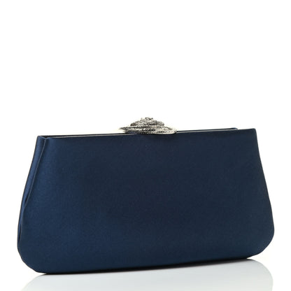 Chanel Satin Crystal Camellia Evening Frame Clutch Dark Navy Blue 2 of 8