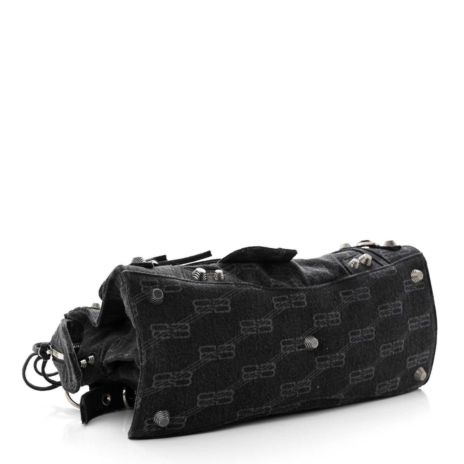 Balenciaga Washed Denim BB Monogram Neo Cagole City Handbag Black 4 of 11
