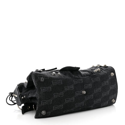 Balenciaga Washed Denim BB Monogram Neo Cagole City Handbag Black 4 of 11