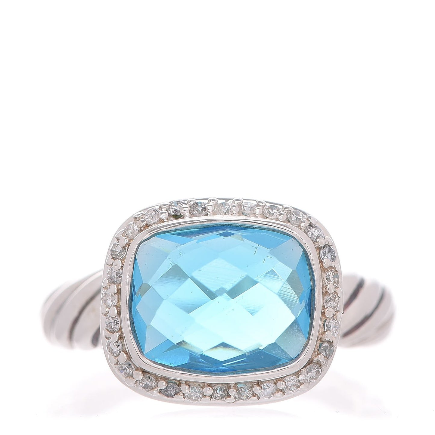 Sterling Silver Diamond Blue Topaz 10mm Noblesse Ring 52 6