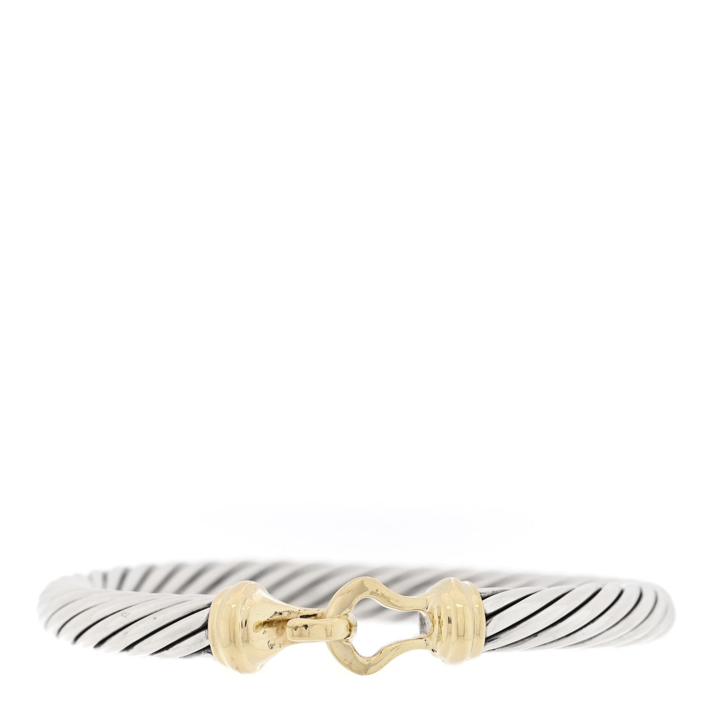 Sterling Silver 14K Yellow Gold 7mm Cable Classic Buckle Bracelet