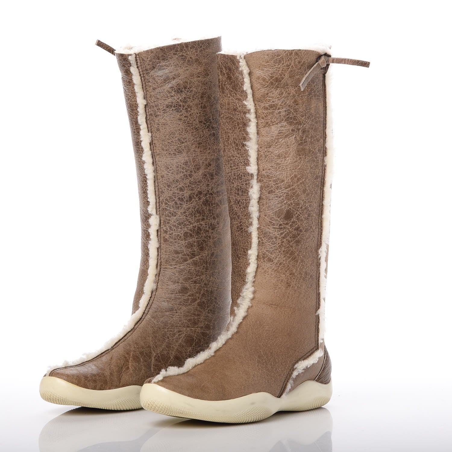 Prada Shearling Tall Boots 36.5 Beige 3 of 9