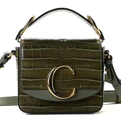 Chloe Calfskin Crocodile Embossed Mini C Double Carry Misty Forest 1 of 10