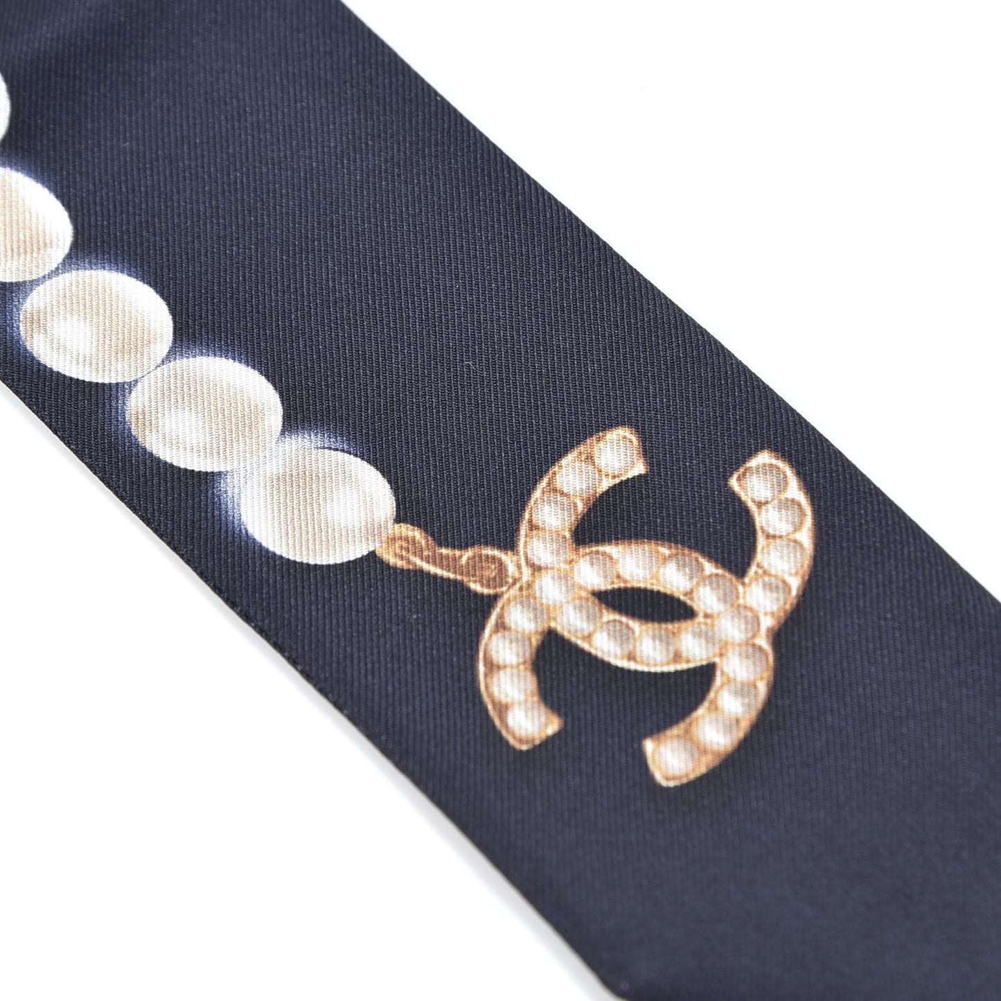 Silk Pearl CC Slim Bandeau Scarf Navy