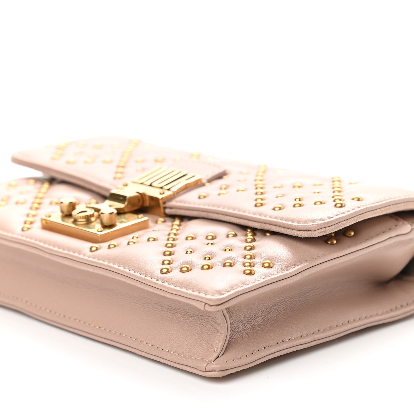 Lambskin Cannage Studded Dioraddict Wallet on Chain Clutch Nude