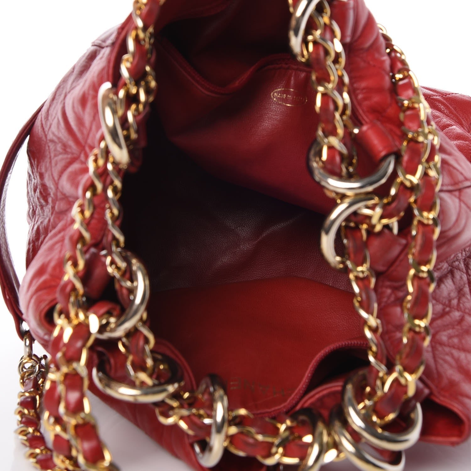 Chanel Lambskin Quilted Drawstring Bucket Bag Red 5 of 13