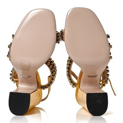 Gucci Nappa Silk Crystal Bertie High Heel Sandals 37.5 Gold 4 of 13