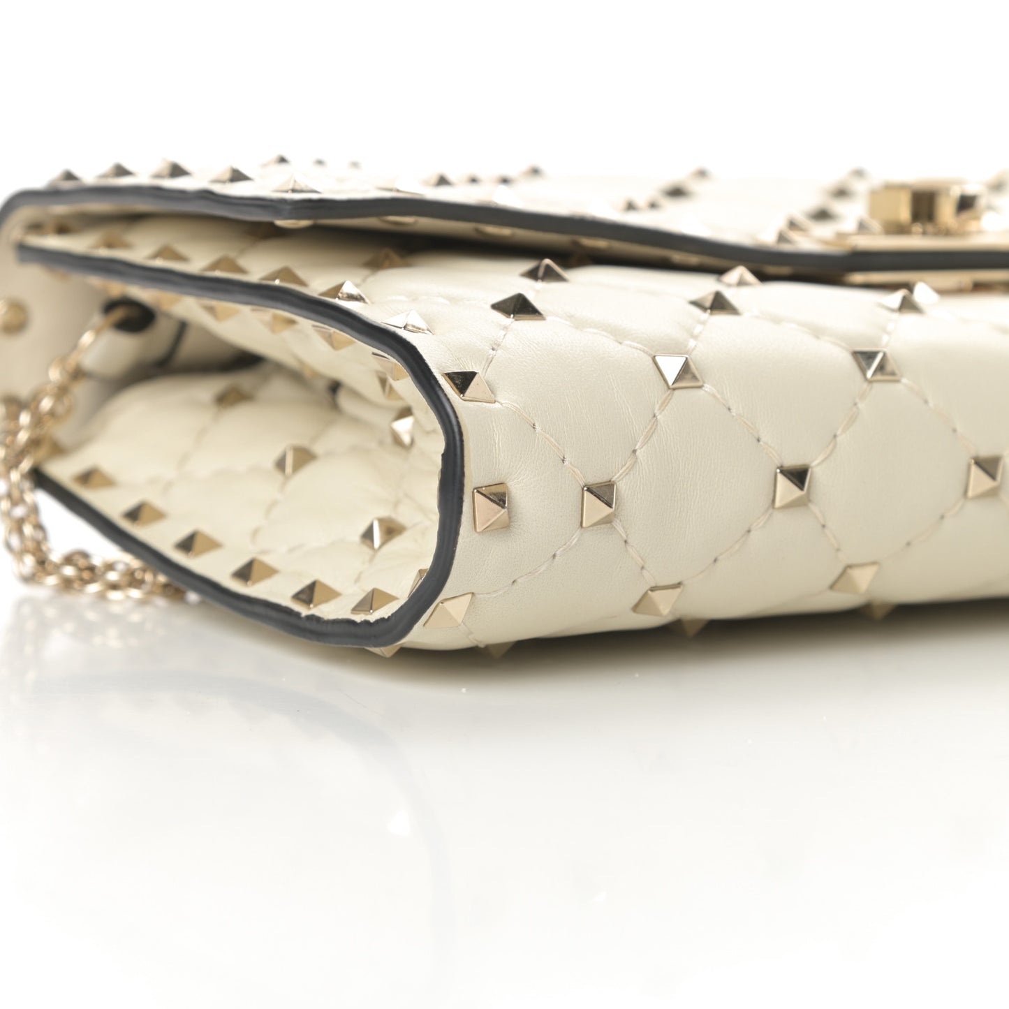 Nappa Rockstud Spike Wallet on Chain Light Ivory
