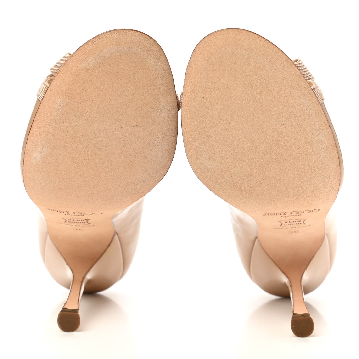 Jimmy Choo Patent Gross Grain Bow Peep Toe Pumps 36 Nude 5 of 8