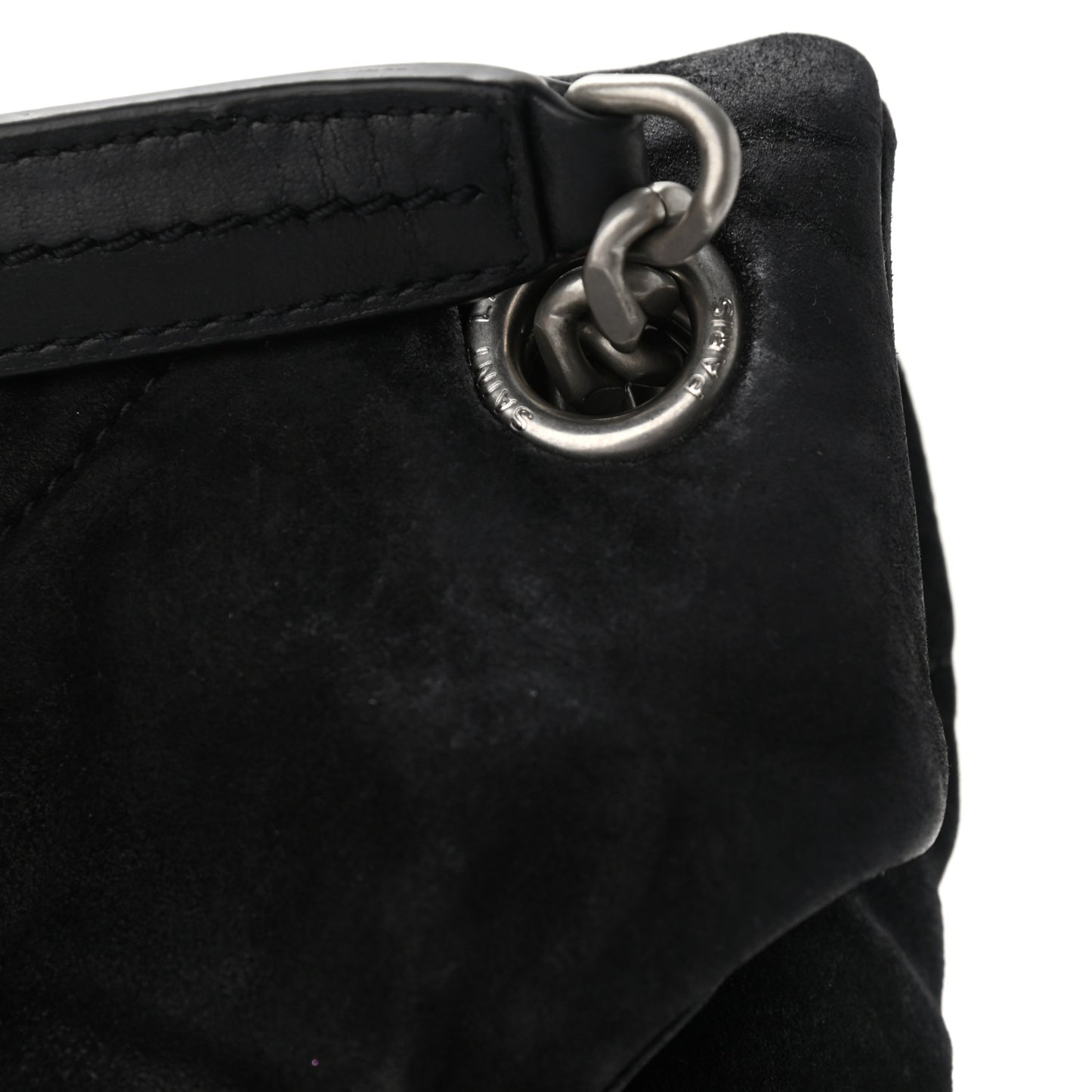 Suede Quilted Medium Loulou Puffer Monogram Chain Satchel Black