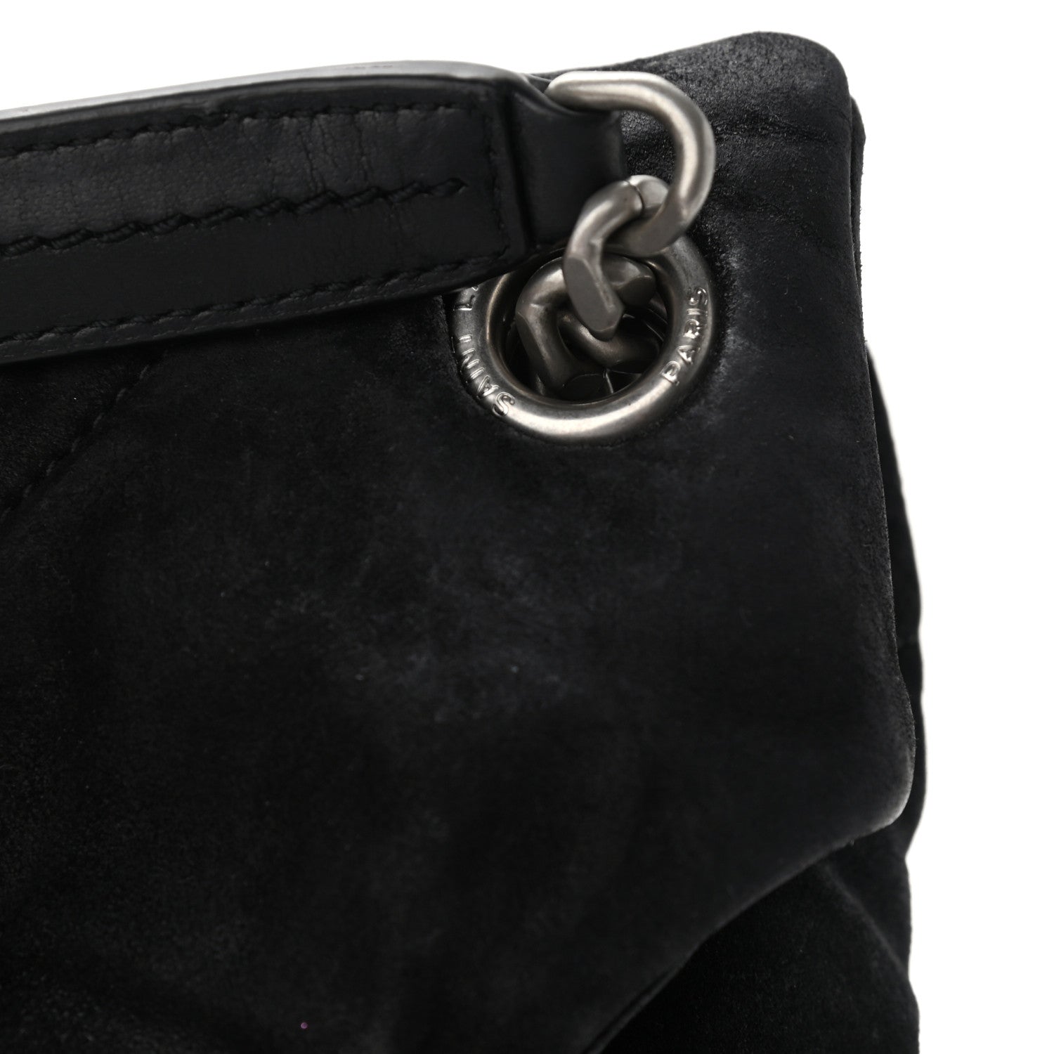 Saint Laurent Suede Quilted Medium Loulou Puffer Monogram Chain Satchel Black 12 of 12