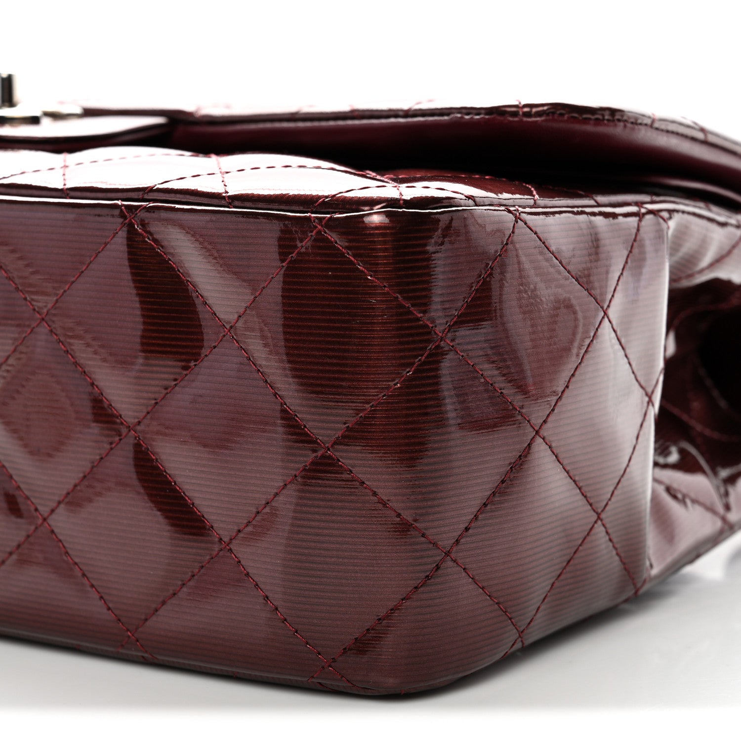 Chanel Striated Patent Quilted Jumbo Double Flap Burgundy 10 of 12