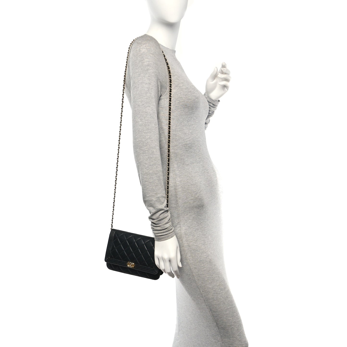 Lambskin Quilted Boy Wallet On Chain WOC Black