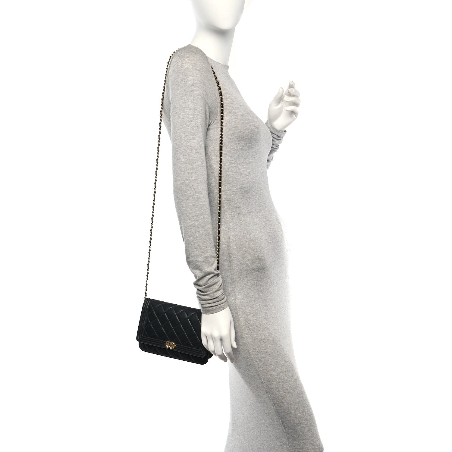 Chanel Lambskin Quilted Boy Wallet On Chain WOC Black 2 of 16