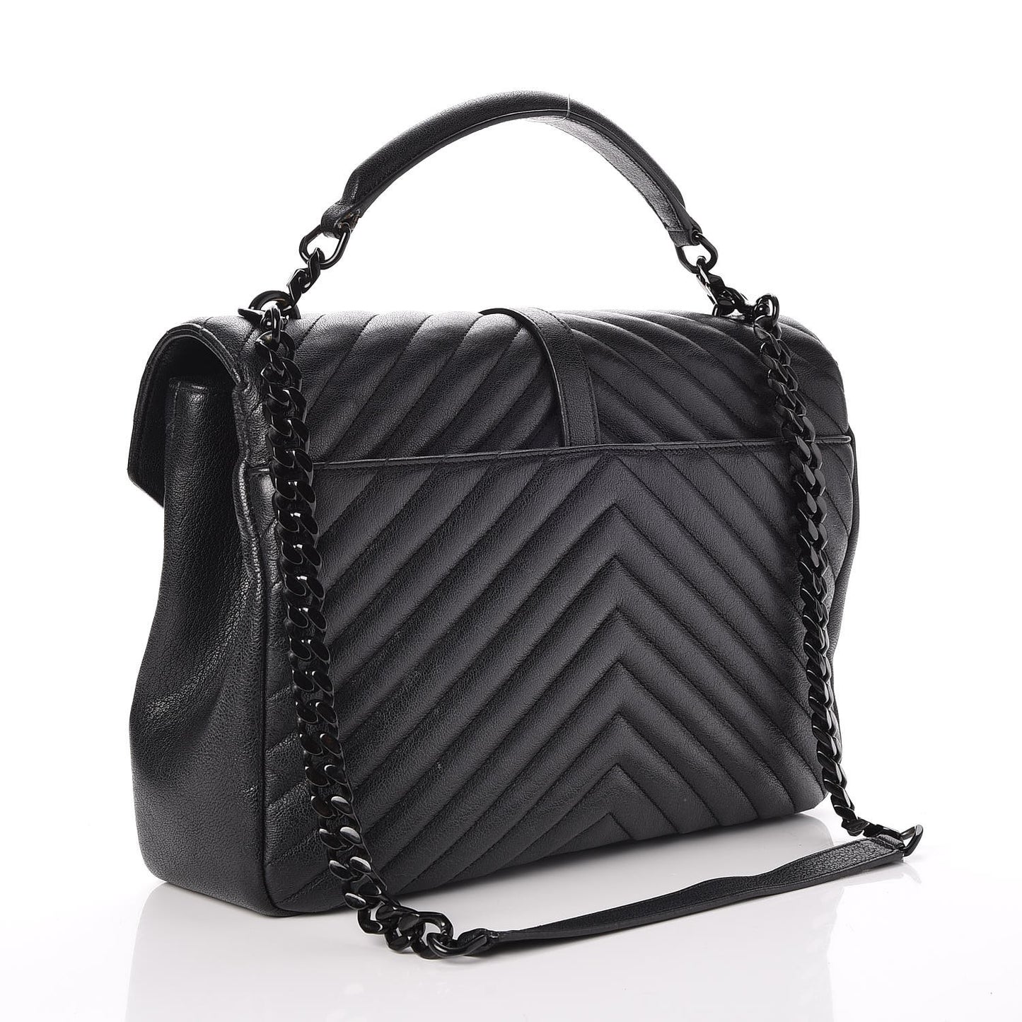 Sheepskin Matelasse Chevron Monogram Monochrome Large College Satchel Black