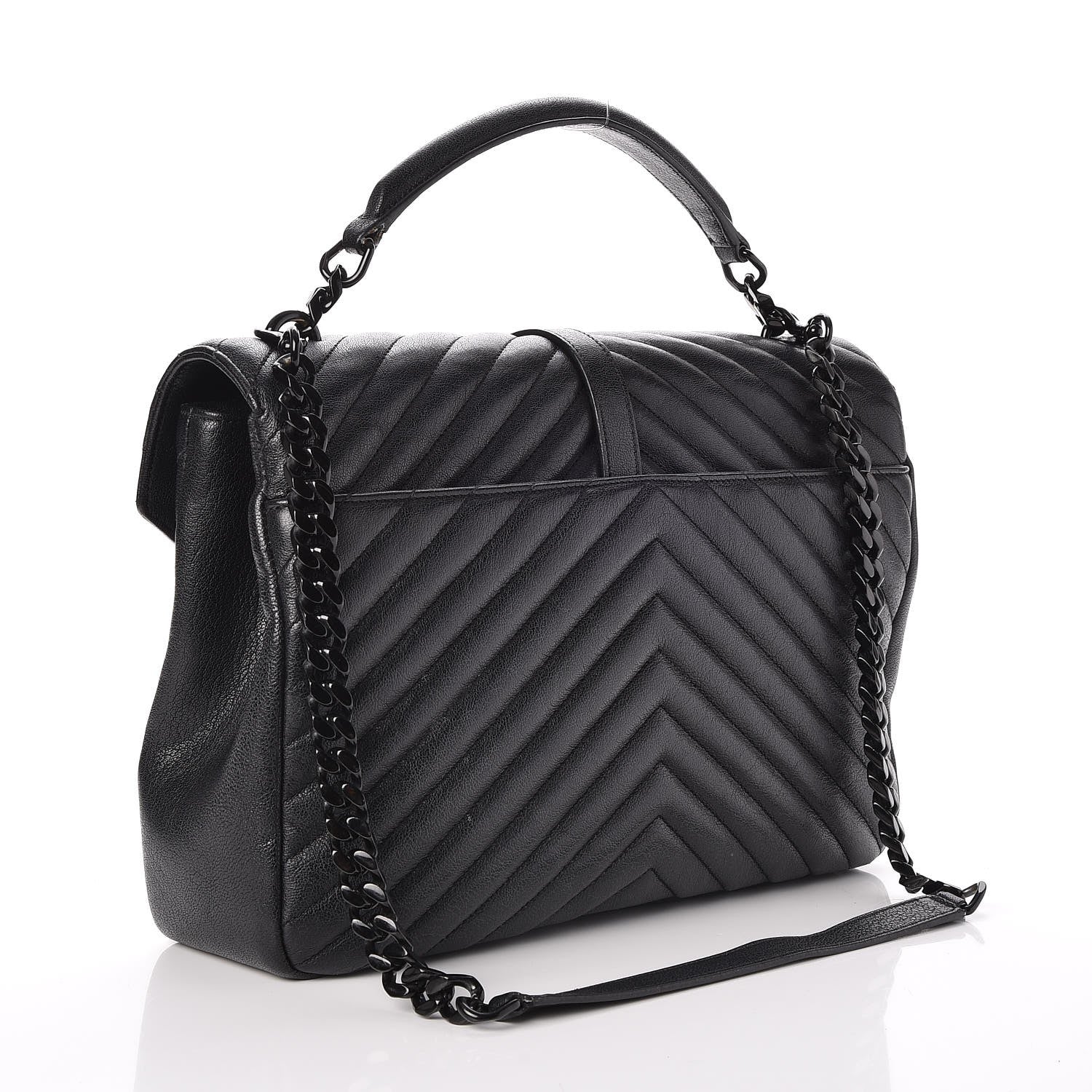 Saint Laurent Sheepskin Matelasse Chevron Monogram Monochrome Large College Satchel Black 3 of 9