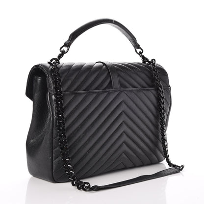 Saint Laurent Sheepskin Matelasse Chevron Monogram Monochrome Large College Satchel Black 3 of 9