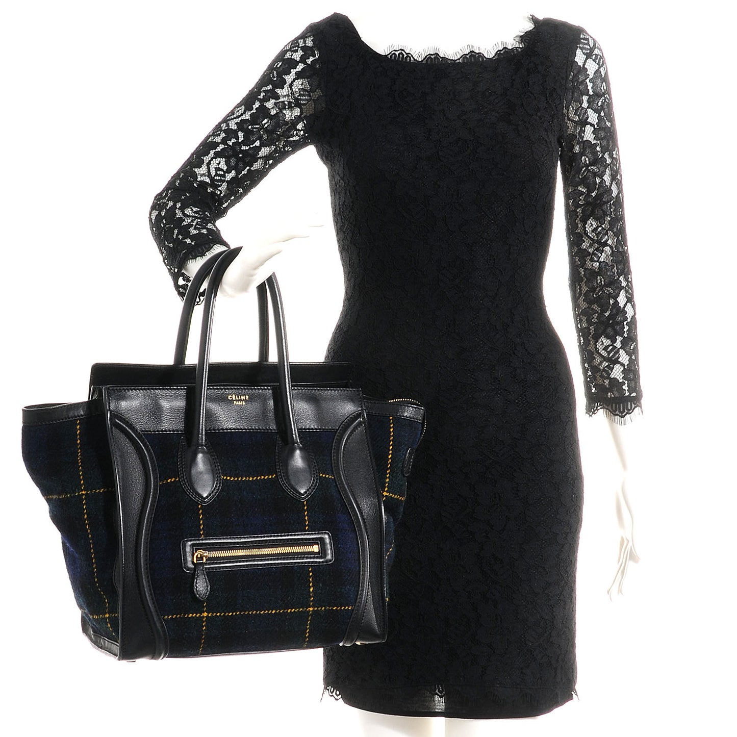Smooth Calfskin Tweed Tartan Mini Luggage Midnight