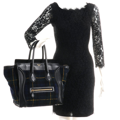 Celine Smooth Calfskin Tweed Tartan Mini Luggage Midnight 2 of 9