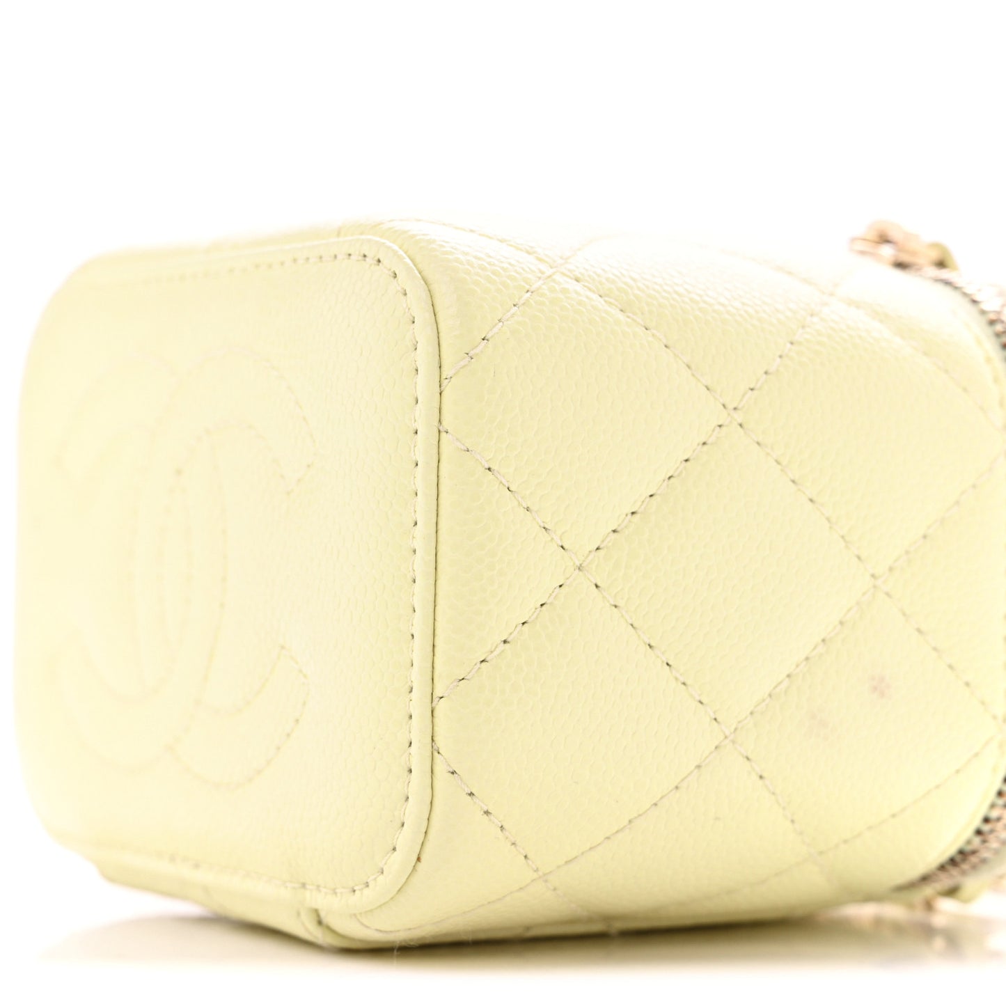 Caviar Quilted Mini Vanity Case With Chain Light Yellow