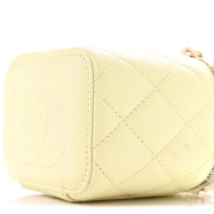 Chanel Caviar Quilted Mini Vanity Case With Chain Light Yellow 10 of 13