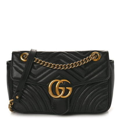 Gucci Calfskin Matelasse Small GG Marmont Shoulder Bag Black 1 of 9