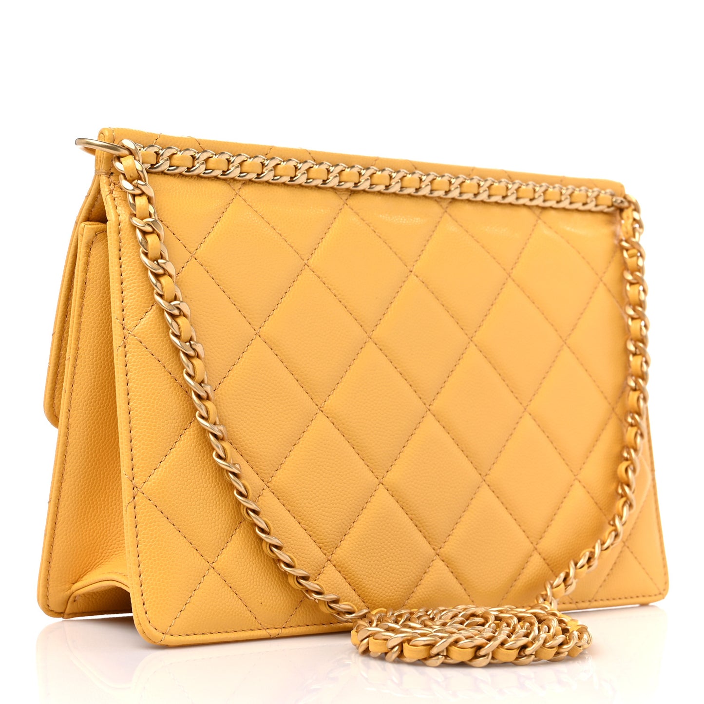 Caviar Quilted Chain Frame Flap Yellow