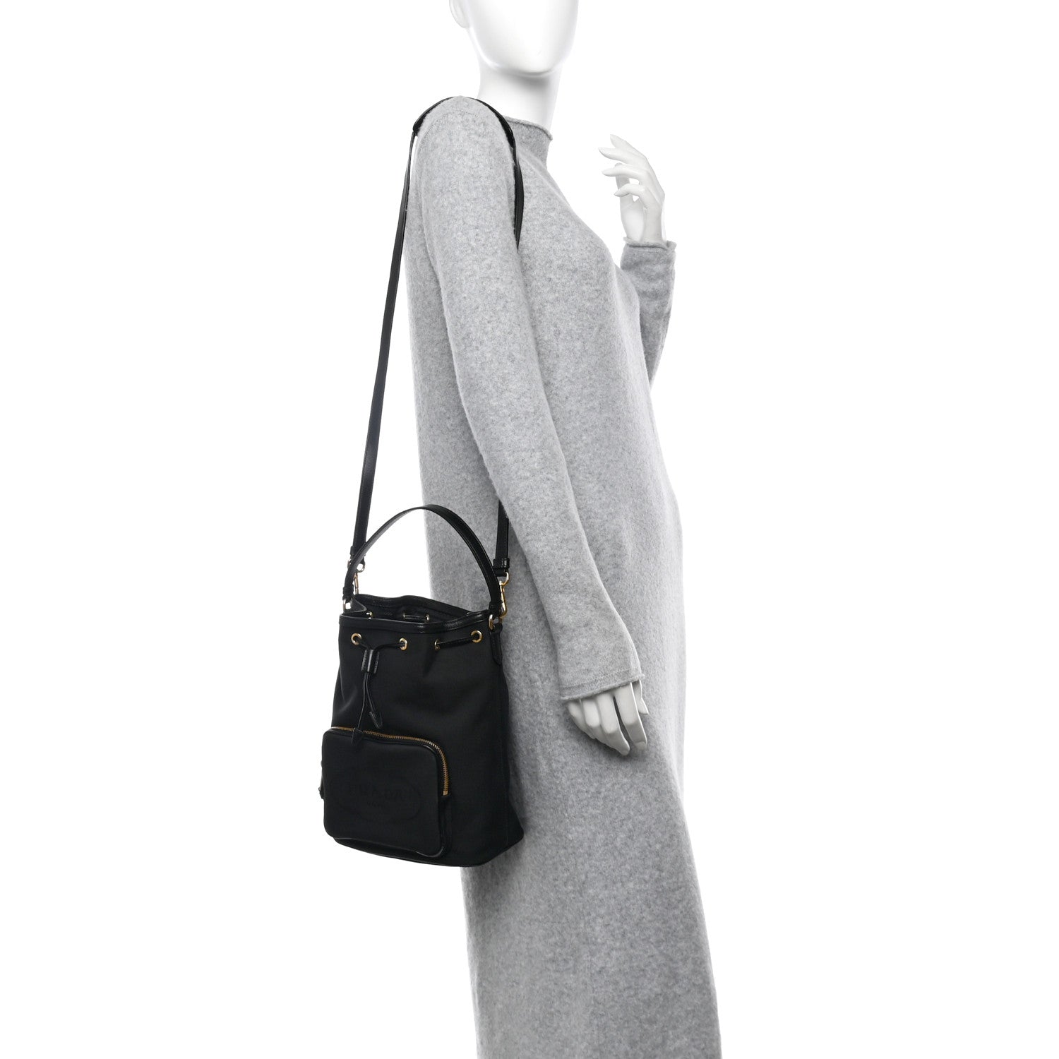 Prada Jacquard Logo Mini Bucket Crossbody Bag Black 2 of 11