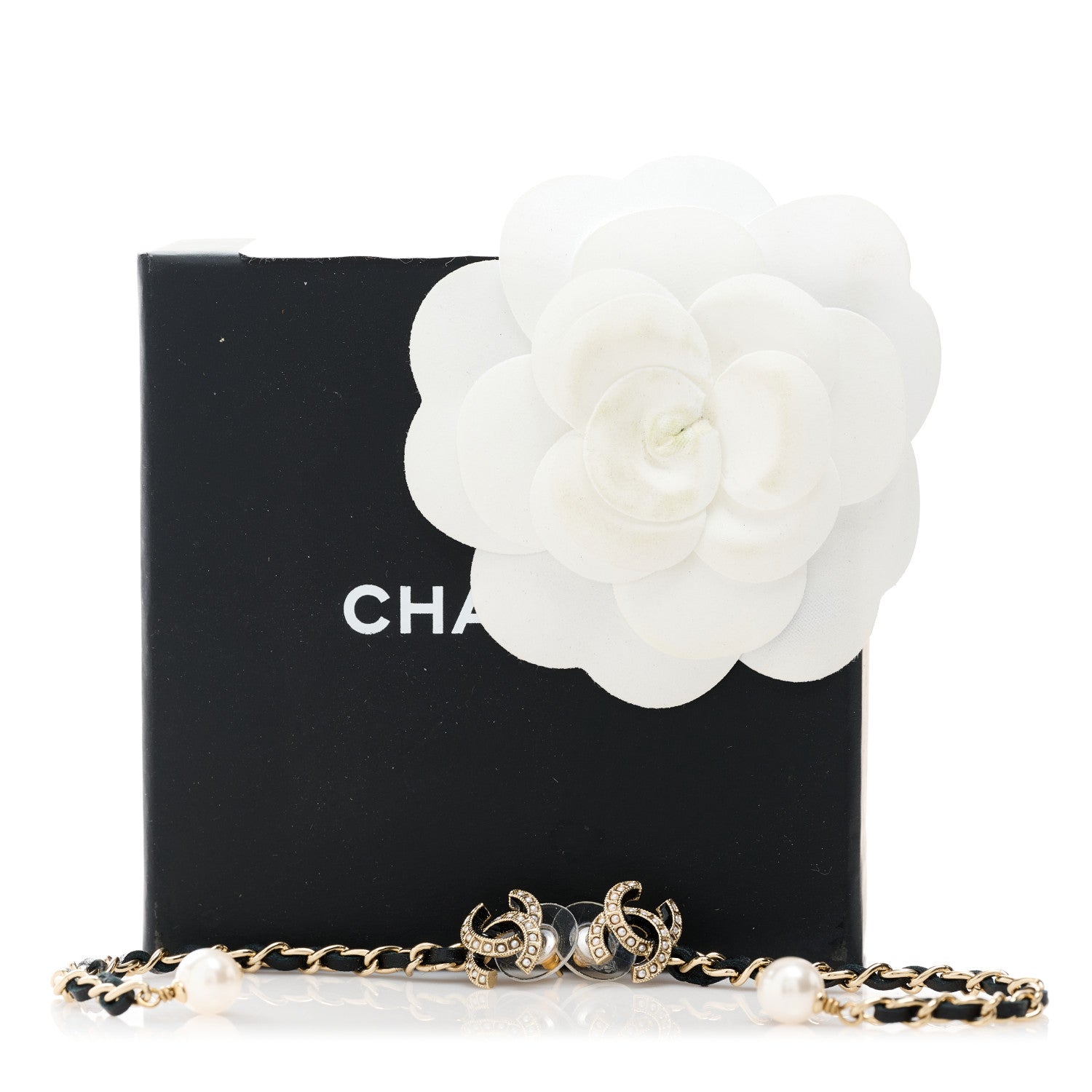 Chanel Lambskin Chain Crystal Pearl CC Drop Earrings Gold 5 of 5