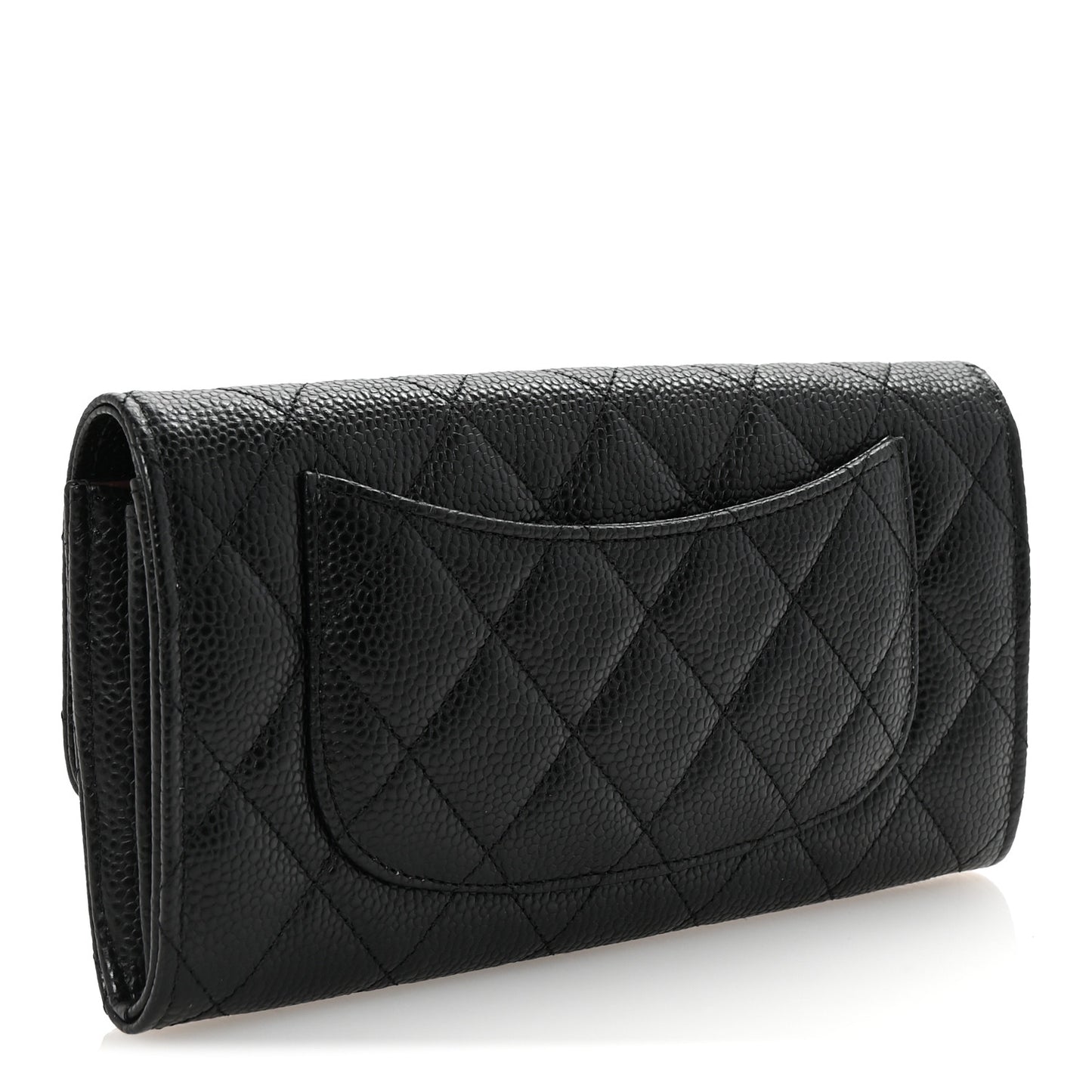 Caviar Quilted Large Gusset Flap Wallet Black