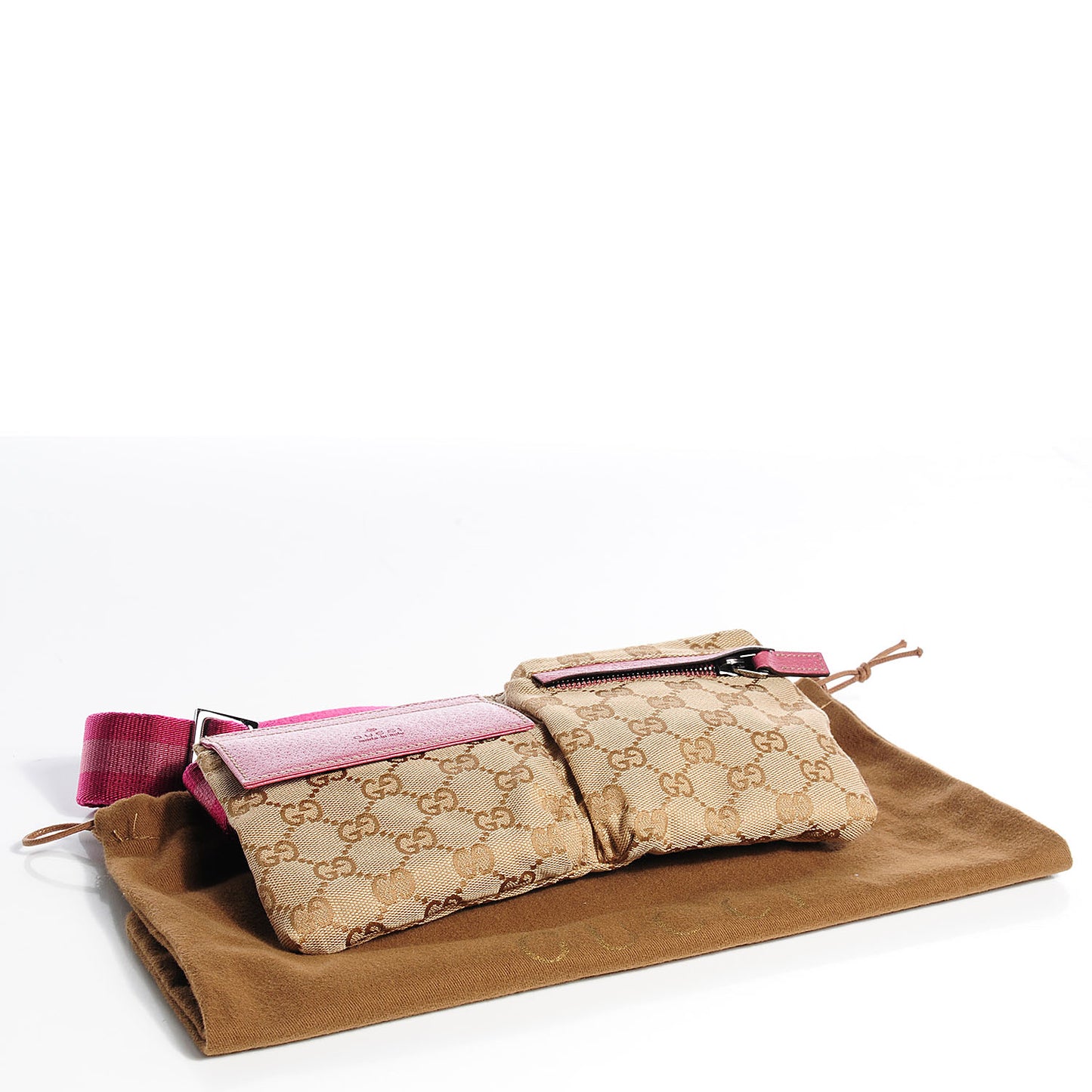 GG Monogram Web Double Pocket Belt Bag Pink