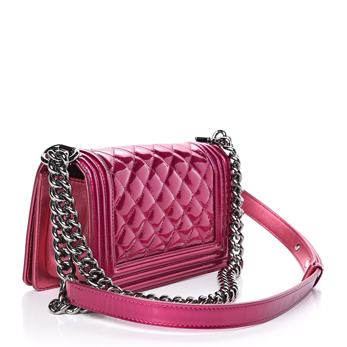 Metallic Patent Calfskin Quilted Small Boy Flap Pink