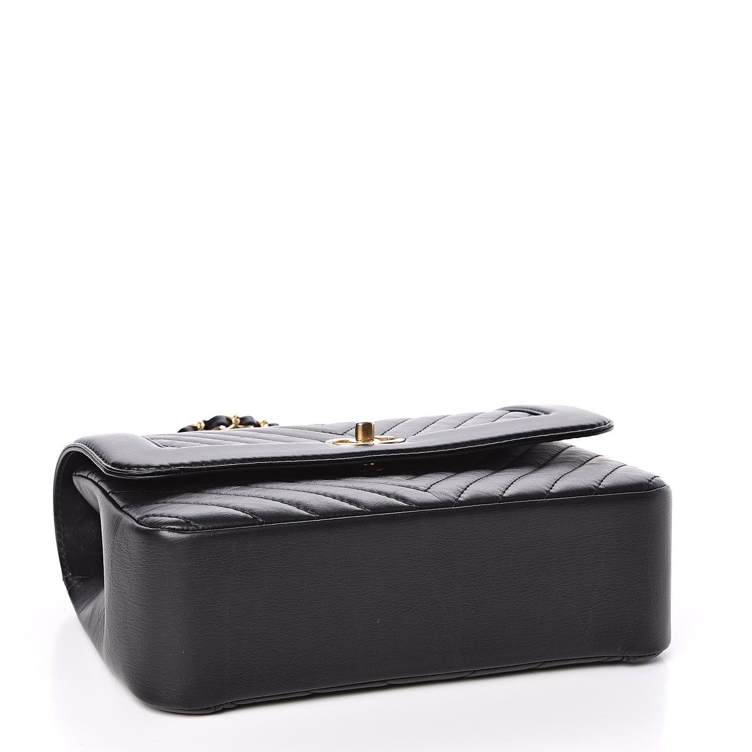 Chanel Calfskin Chevron Quilted Top Handle Flap Black 4 of 11