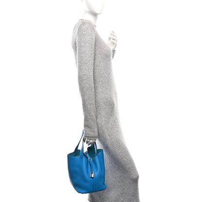 Hermes Taurillon Clemence Picotin Lock 22 MM Bleu Frida 2 of 10
