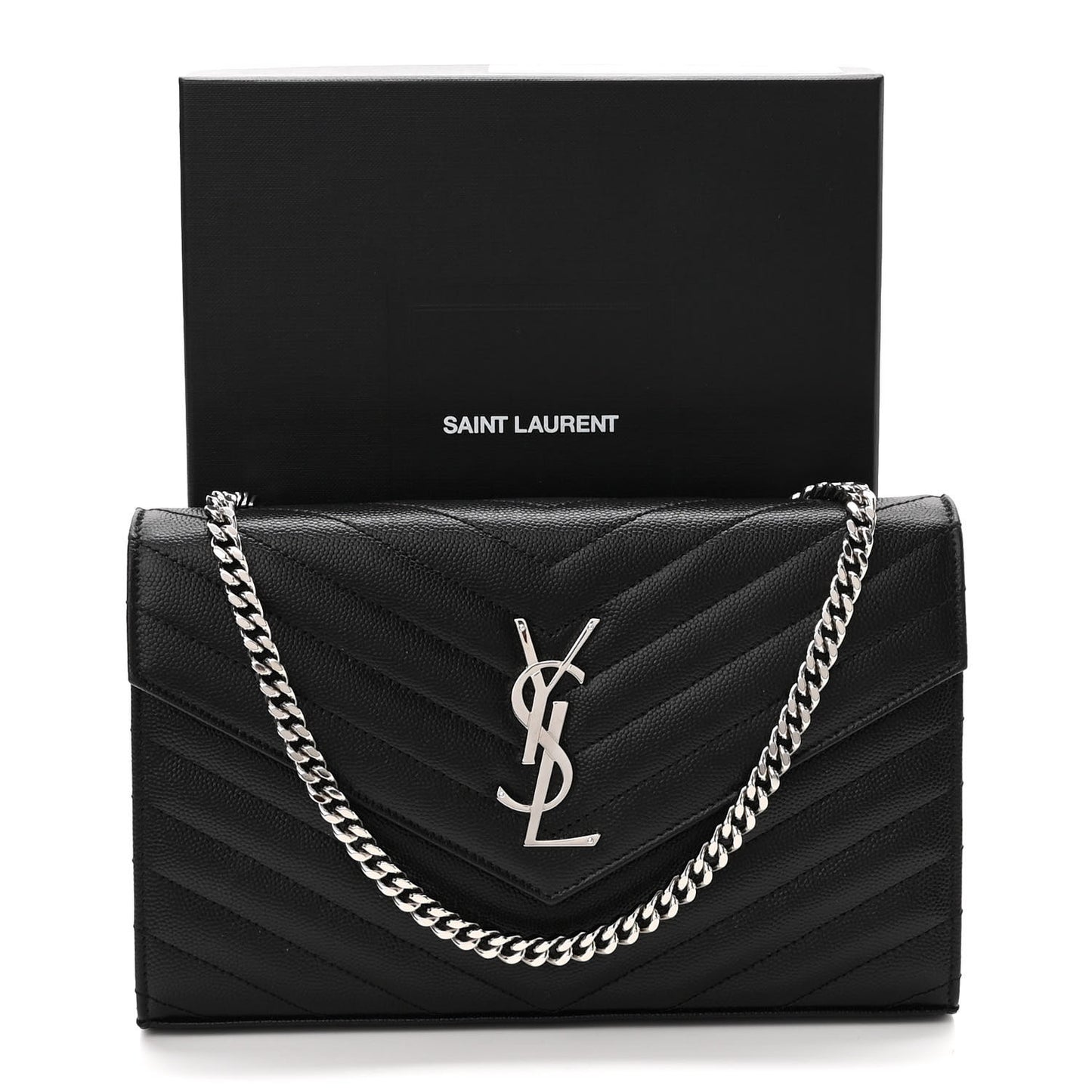 Grain De Poudre Matelasse Chevron Monogram Chain Wallet Black