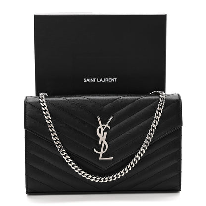 Saint Laurent Grain De Poudre Matelasse Chevron Monogram Chain Wallet Black 10 of 10