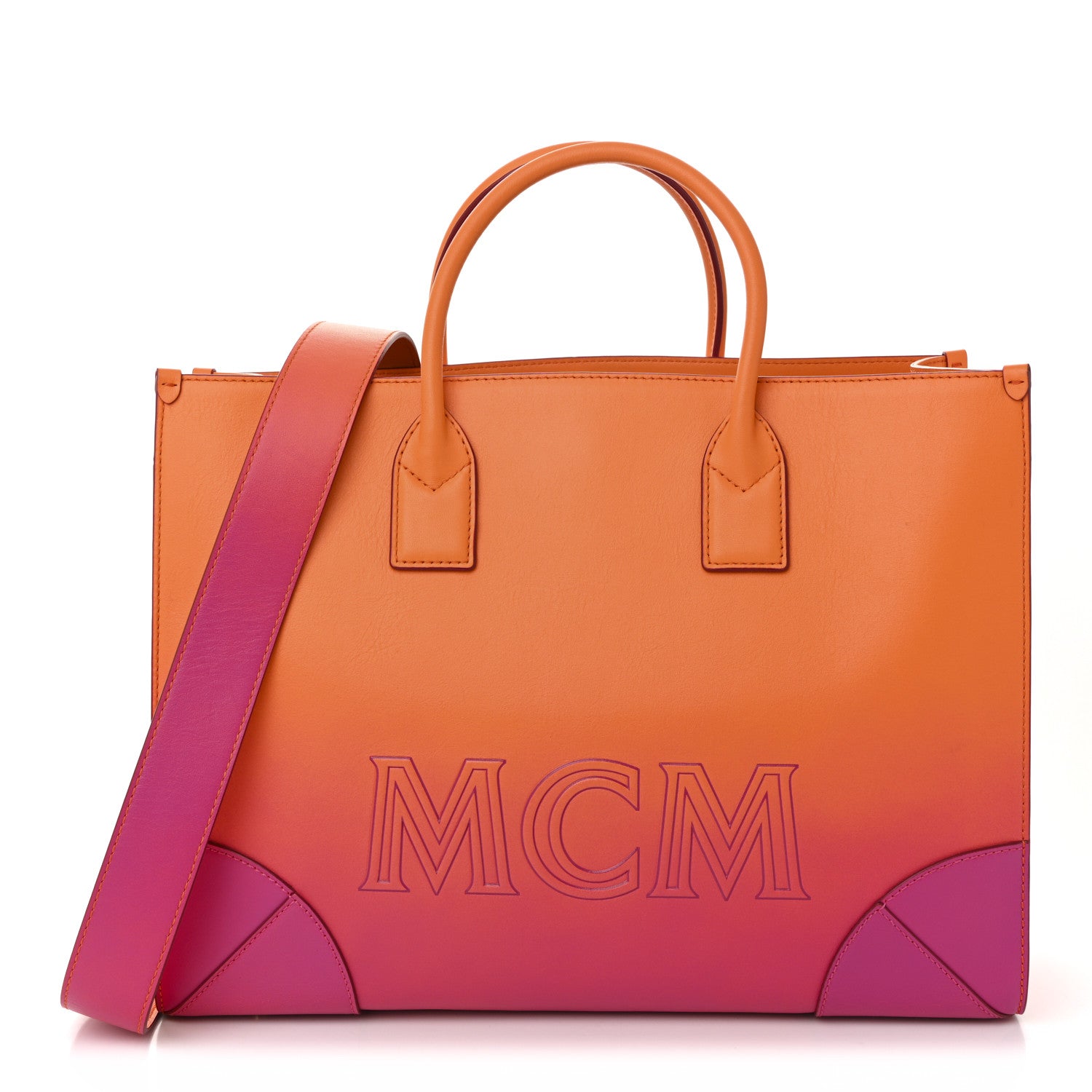MCM Calfskin Gradation Large Munchen Tote Orange 2 of 19