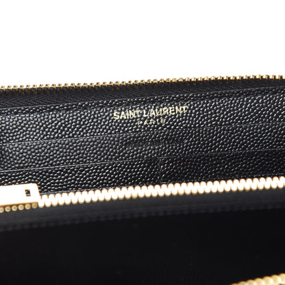 Saint Laurent Grain De Poudre Matelasse Chevron Monogram Zip Around Wallet Black 6 of 8
