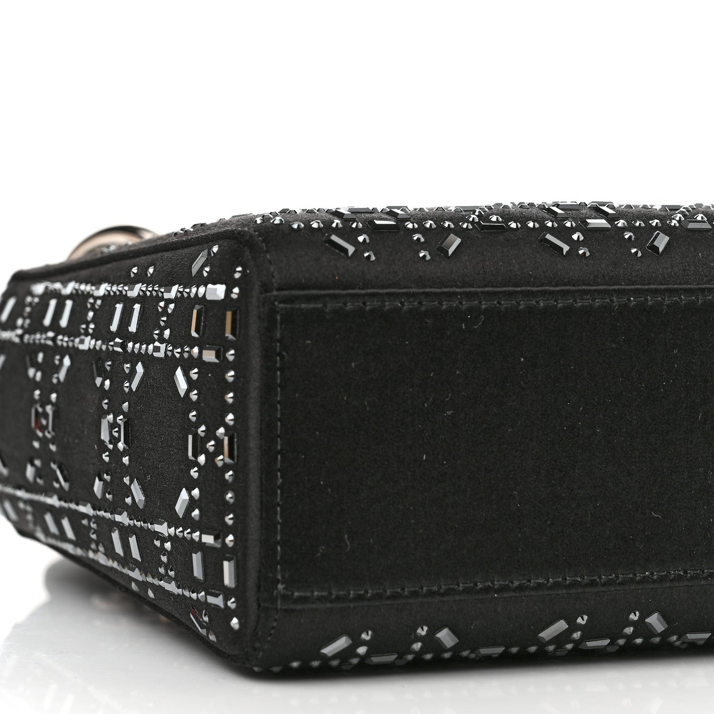 Satin Crystal Cannage Mini Lady Dior Black