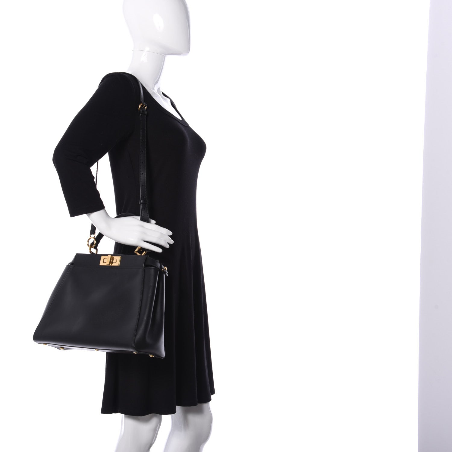 Fendi Vitello Morgan Shiny Nappa Medium Peekaboo Iconic Satchel Black 3 of 13