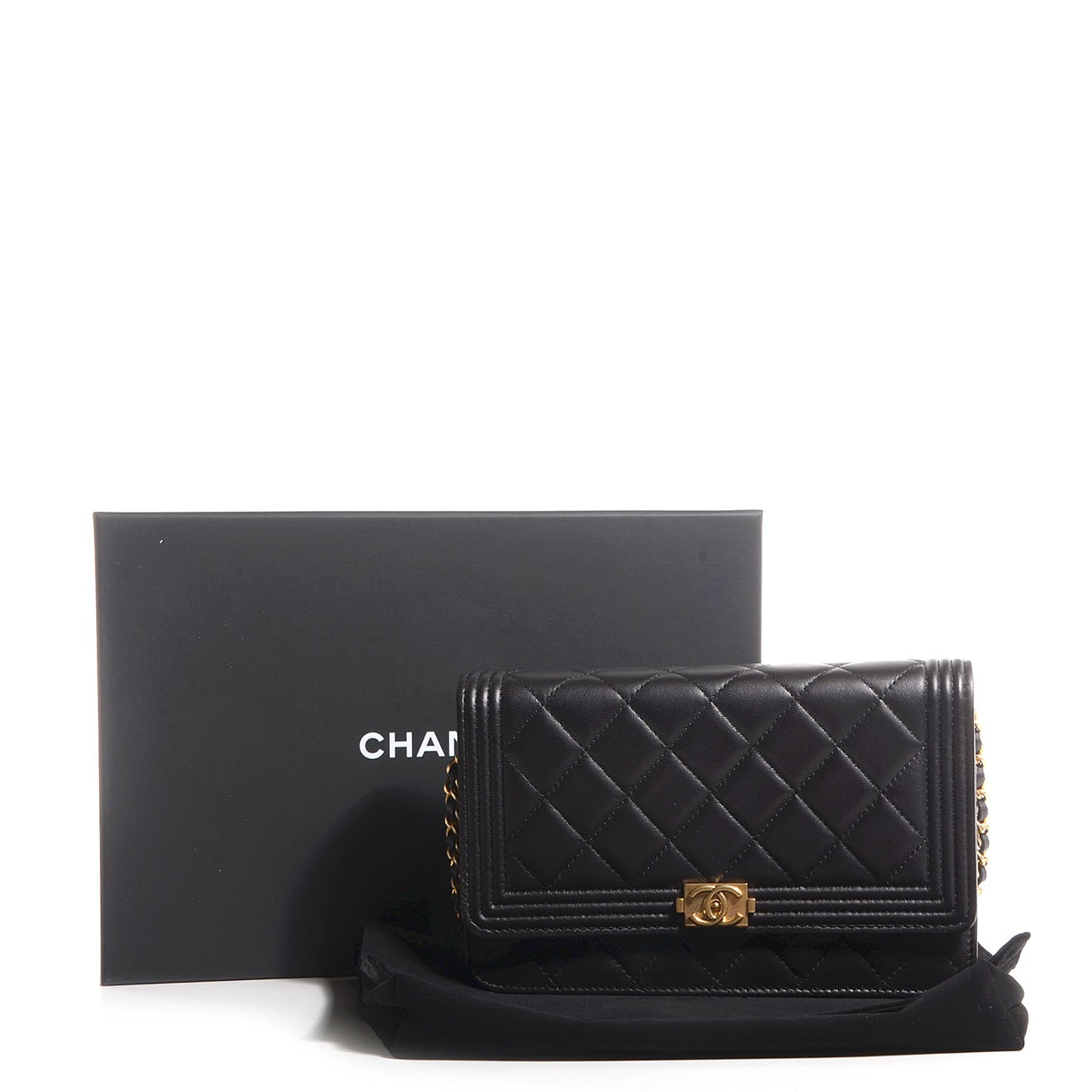 Lambskin Quilted Boy Wallet On Chain WOC Black