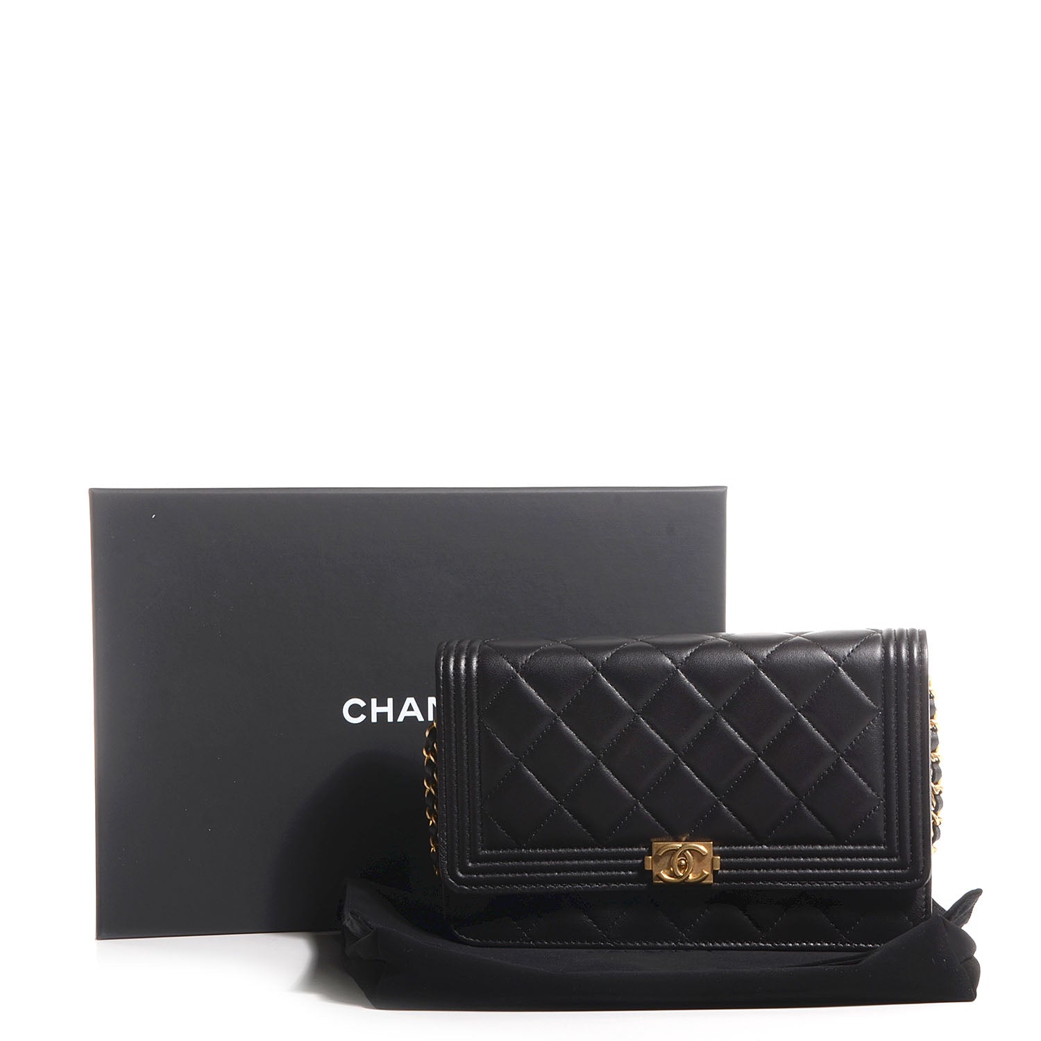 Chanel Lambskin Quilted Boy Wallet On Chain WOC Black 8 of 8