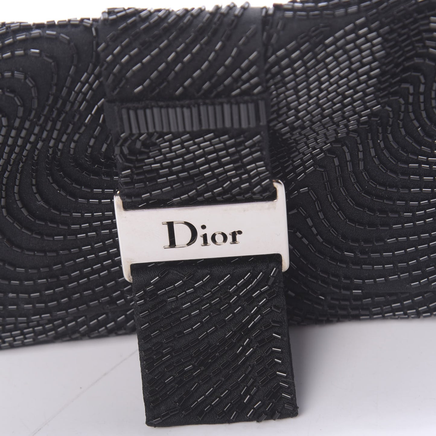 Satin Beaded Flap Clutch Black