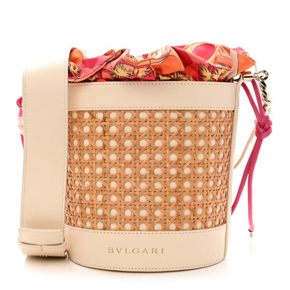 Bulgari Vienna Straw Calfskin Satin Medium Serpenti Forever Bucket Bag Ivory Opal Beetroot Spinel Fuchsia 1 of 10
