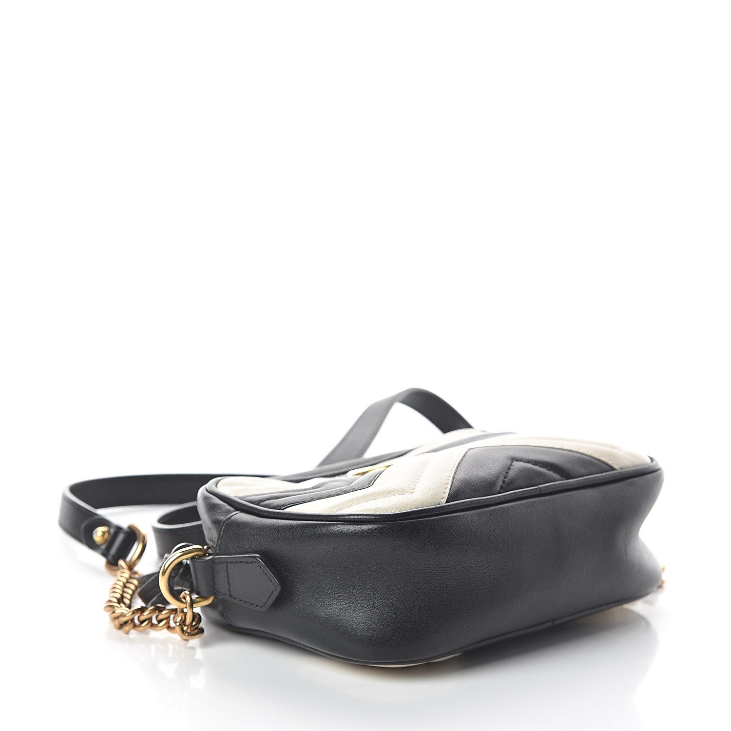 Gucci Calfskin Matelasse Mini GG Marmont Chain Shoulder Bag Black White 3 of 7