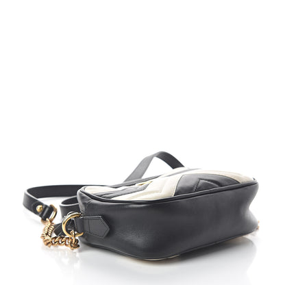 Gucci Calfskin Matelasse Mini GG Marmont Chain Shoulder Bag Black White 3 of 7