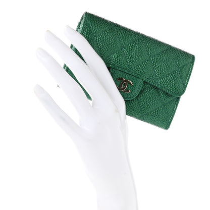Chanel Metallic Caviar Quilted Flap Card Holder Wallet Green 2 of 8