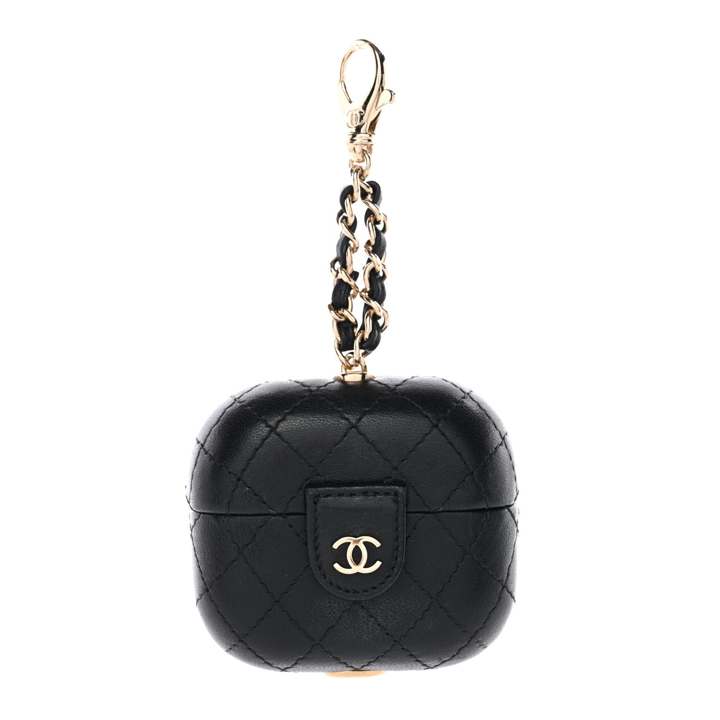 Lambskin Quilted Airpods Pro Case With Chain Black
